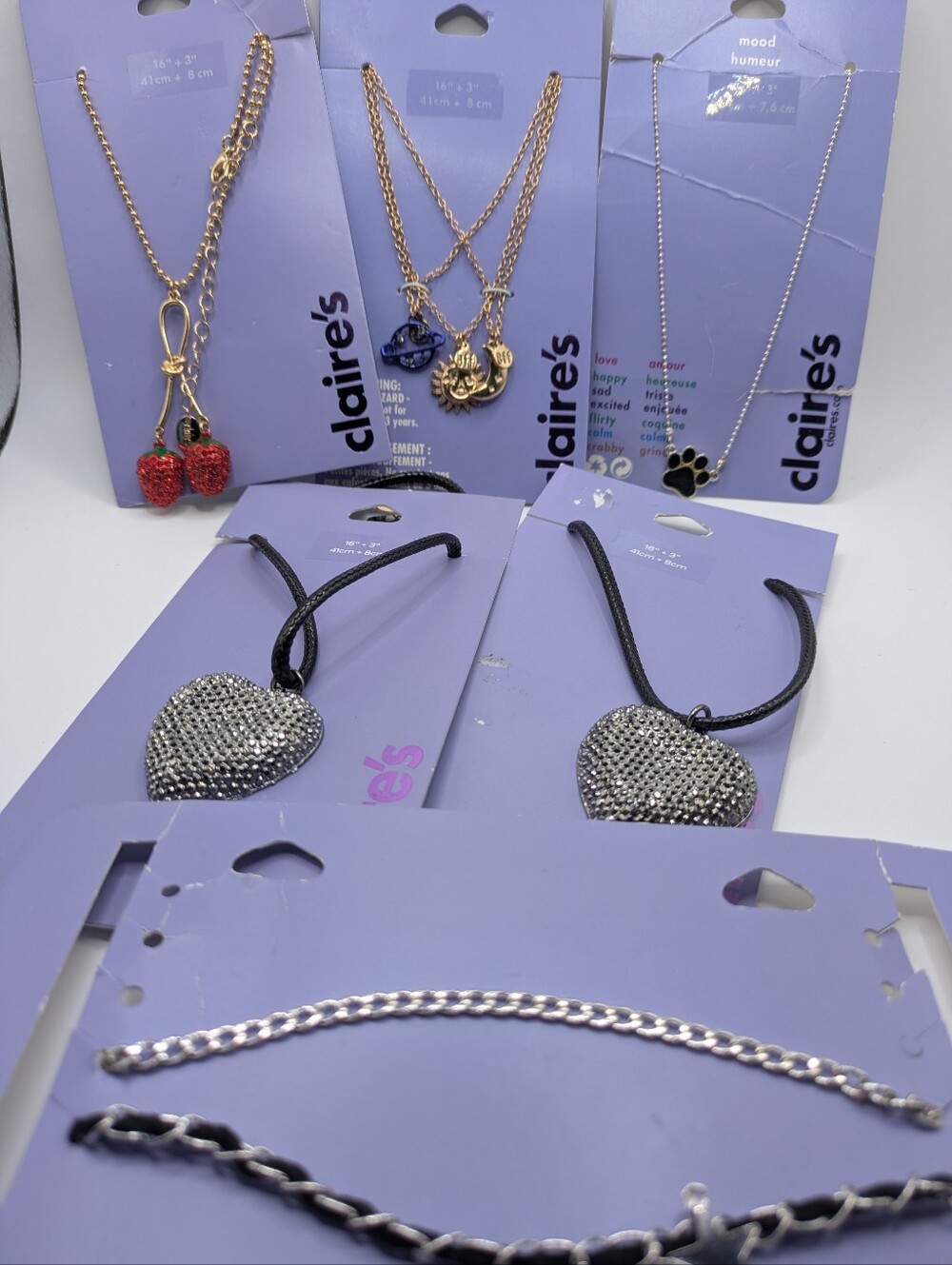 New Claire's 9 Necklace Bundle, Gold And Silver Tones